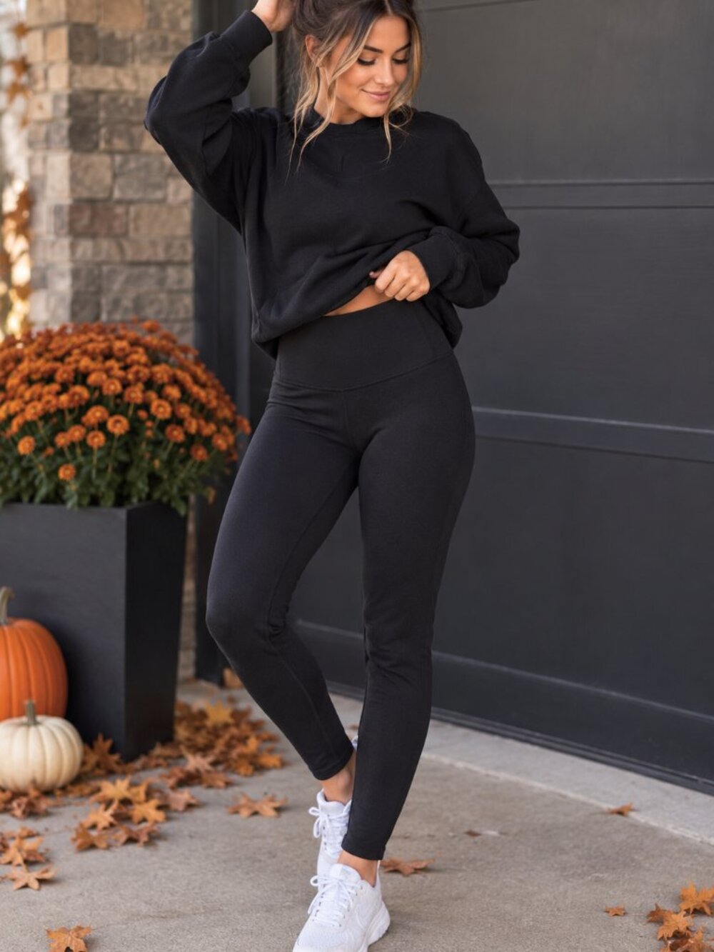 PINK Active Black High Rise Ribbed Waist Leggings Size S